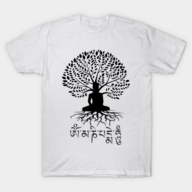 Buddha Tree of Life Om Mani Padme Hum Buddhist Mantra T-Shirt by TammyWinandArt